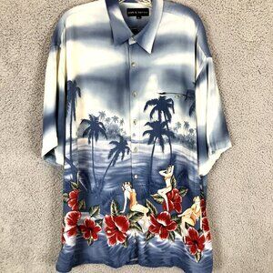 Vintage Croft & Barrow floral‎ pattern Hula Girl Graphic Hawaiian shirt Mens XL